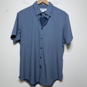 Mizzen+Main Mens Button Down Trim Shirt Medium Blue Geometric Performance